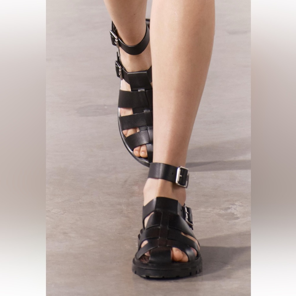 ZARA LUG SOLE LEATHER CAGE SANDALS